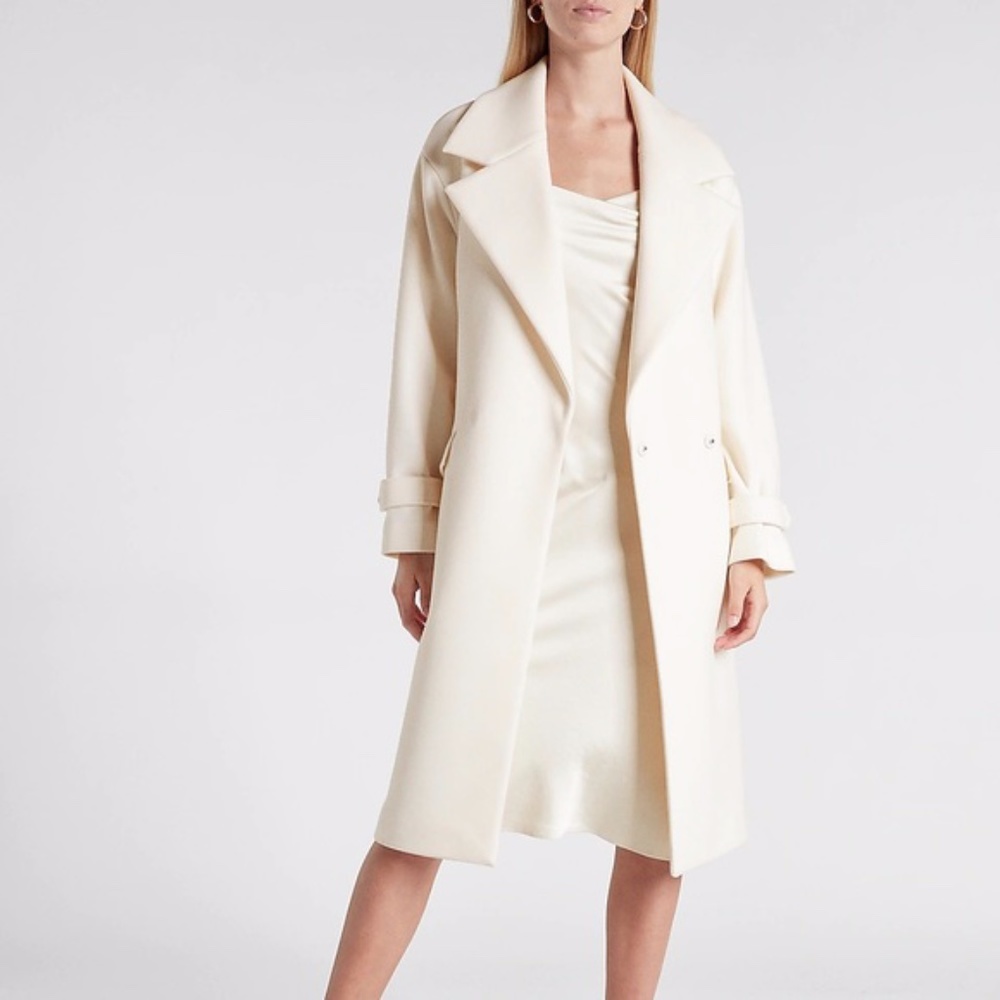 Express Belted Wrap Front Faux Wool Coat White Swan Size XS